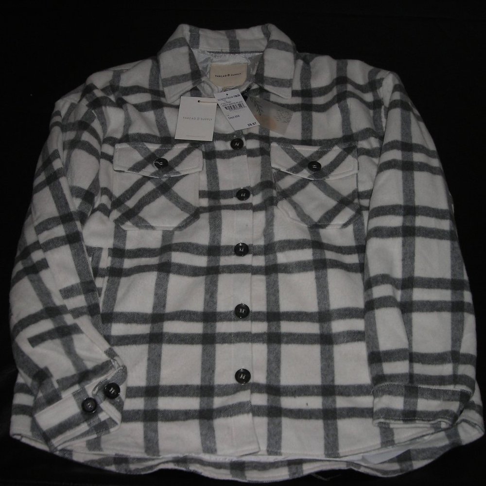 Thread & Supply Coat Size M Grey/White Plaid